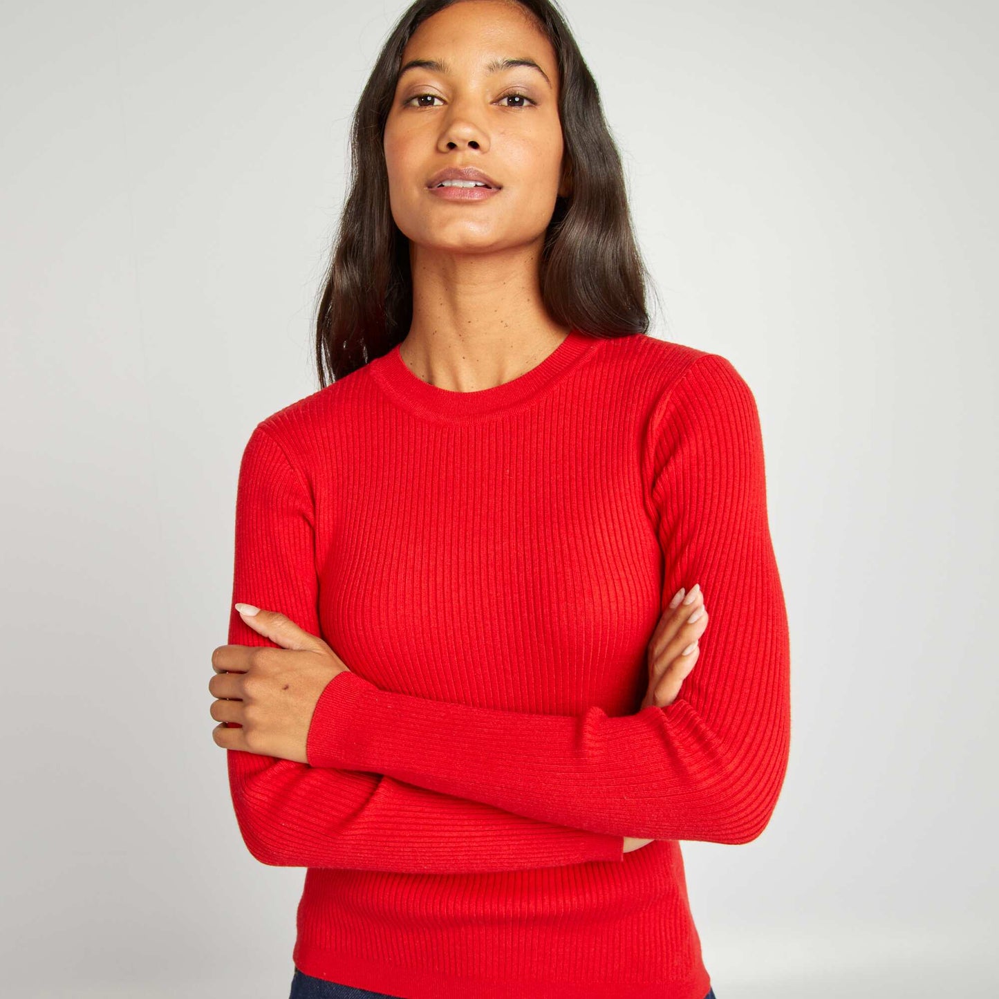 High-neck ribbed jumper RED