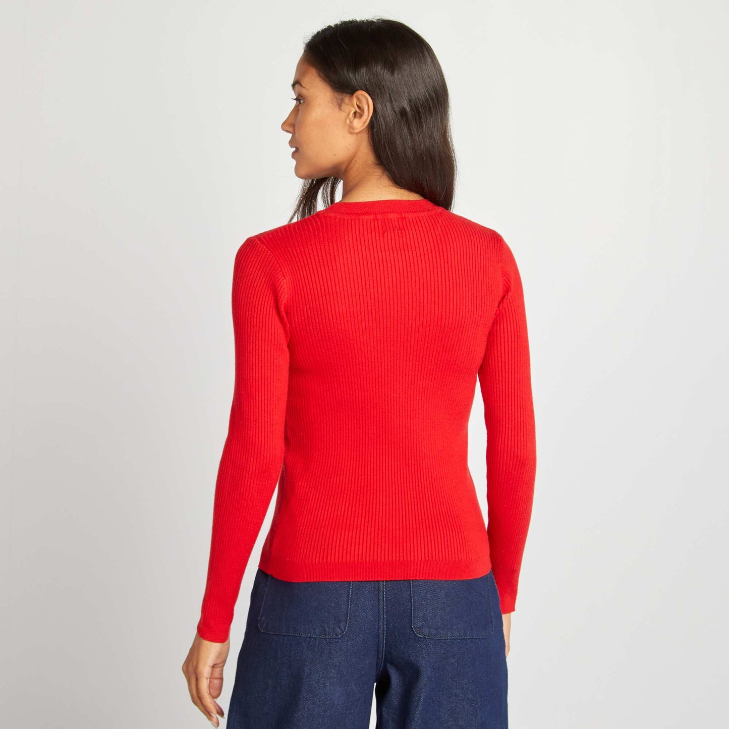 High-neck ribbed jumper RED