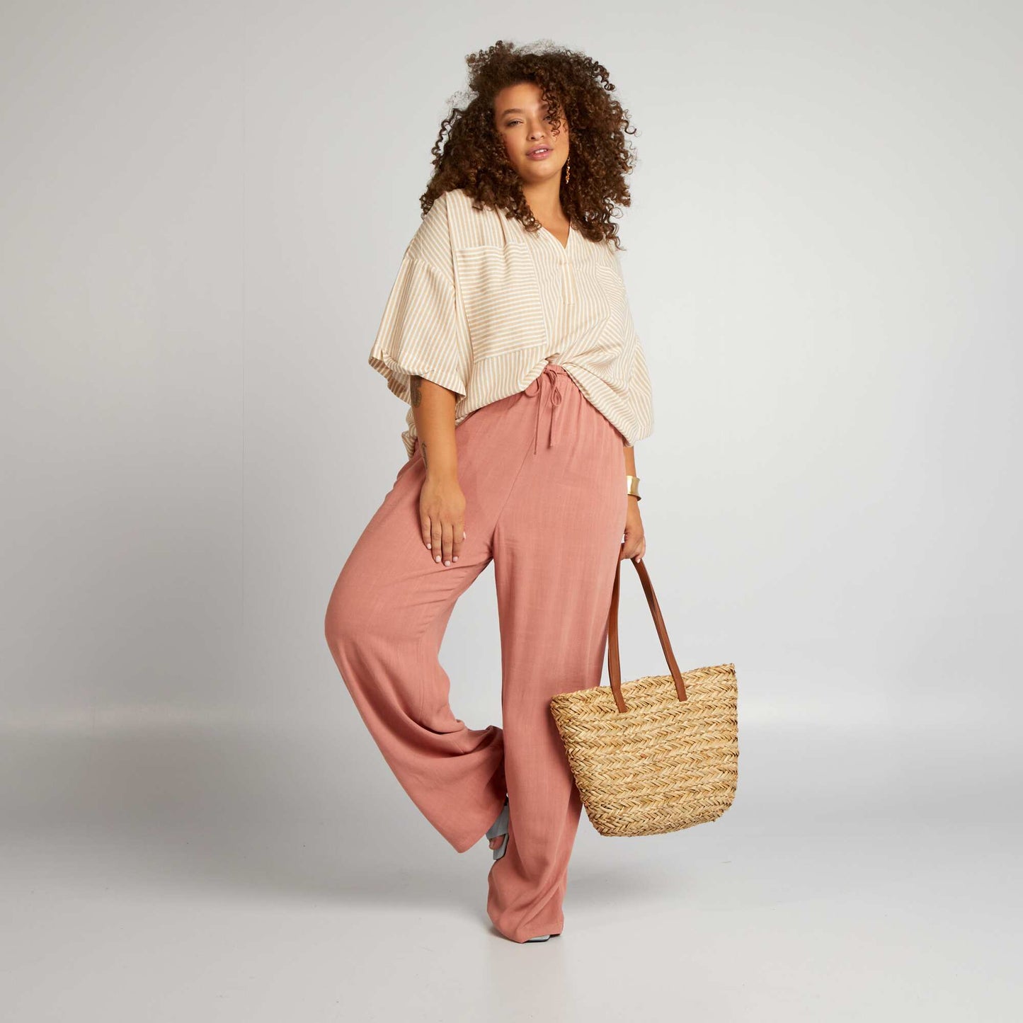 Wide-leg trousers with elasticated waist PINK