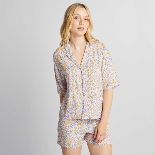 Floral shirt and shorts pyjamas WHITE