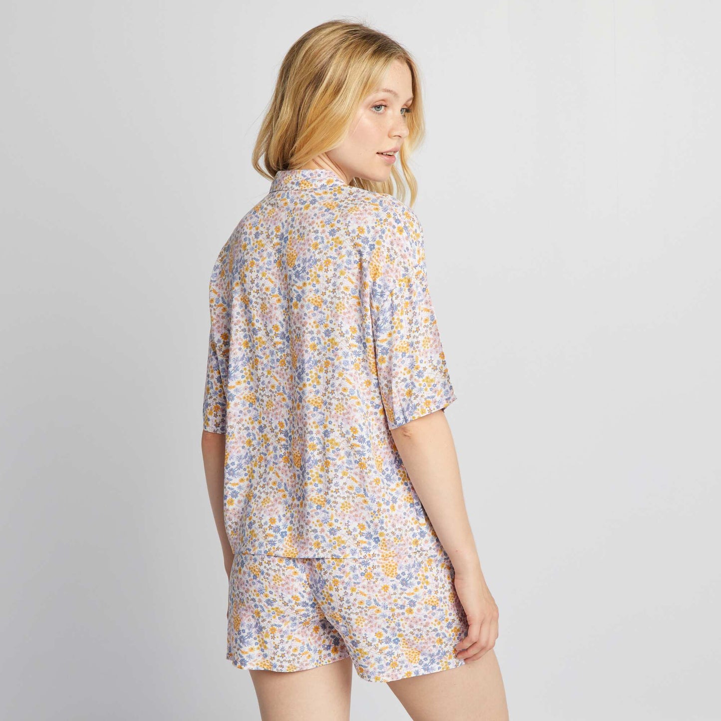 Floral shirt and shorts pyjamas WHITE