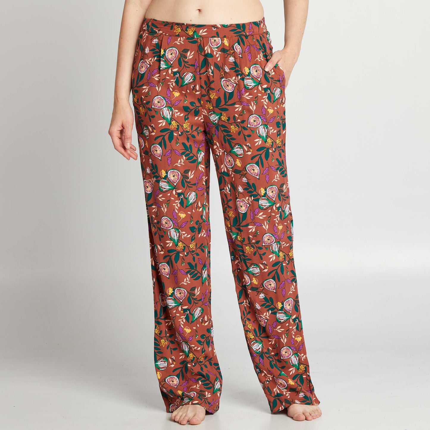 Printed wide-leg pyjama bottoms BROWN