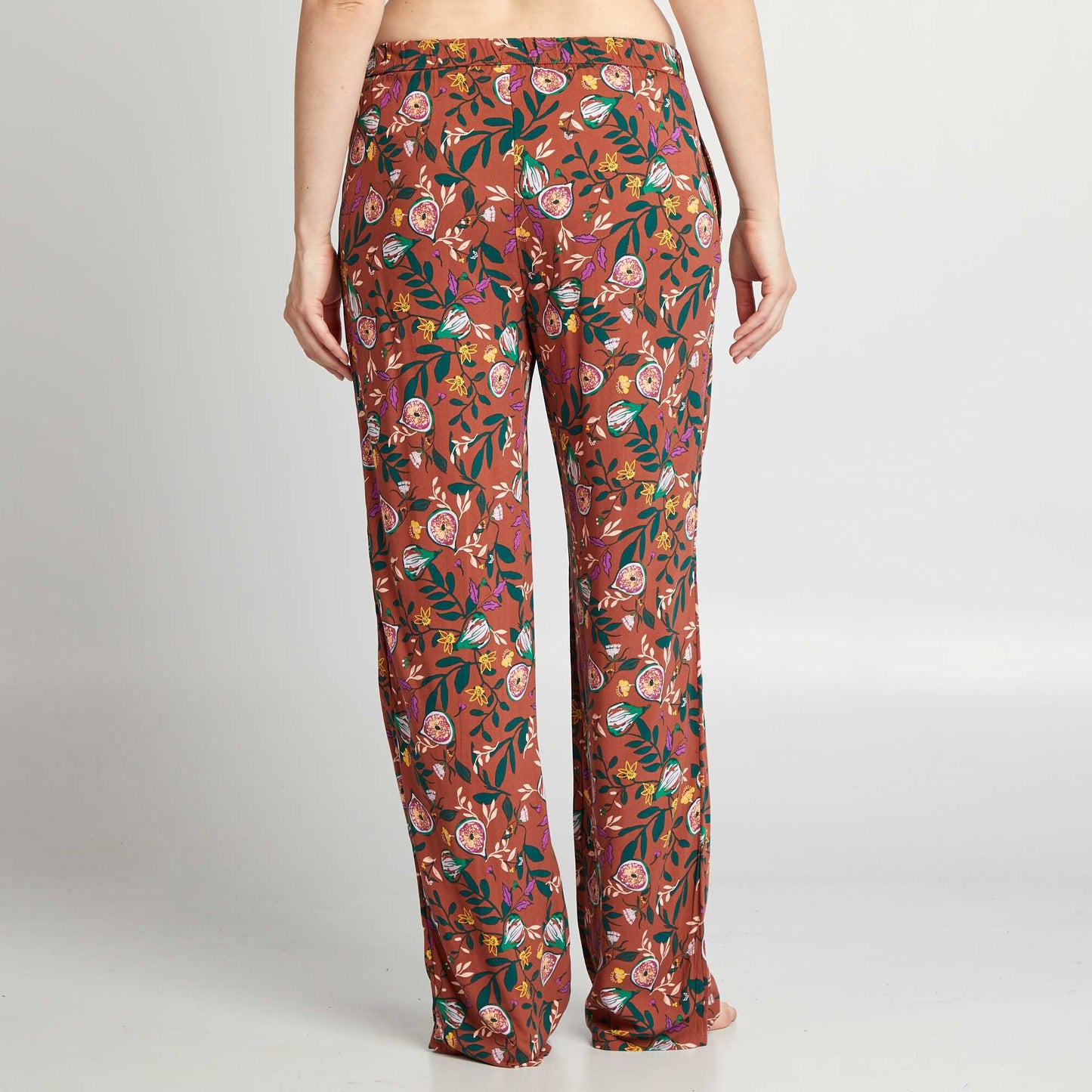 Printed wide-leg pyjama bottoms BROWN