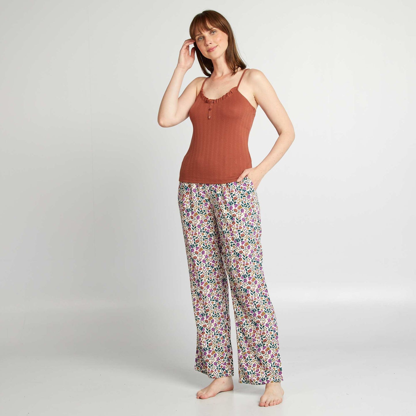 Printed wide-leg pyjama bottoms PINK