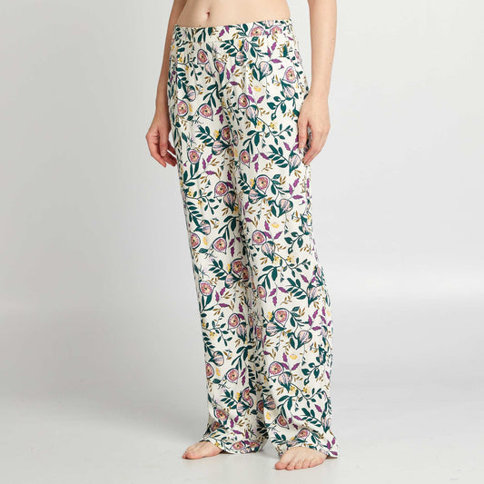 Printed wide-leg pyjama bottoms WHITE