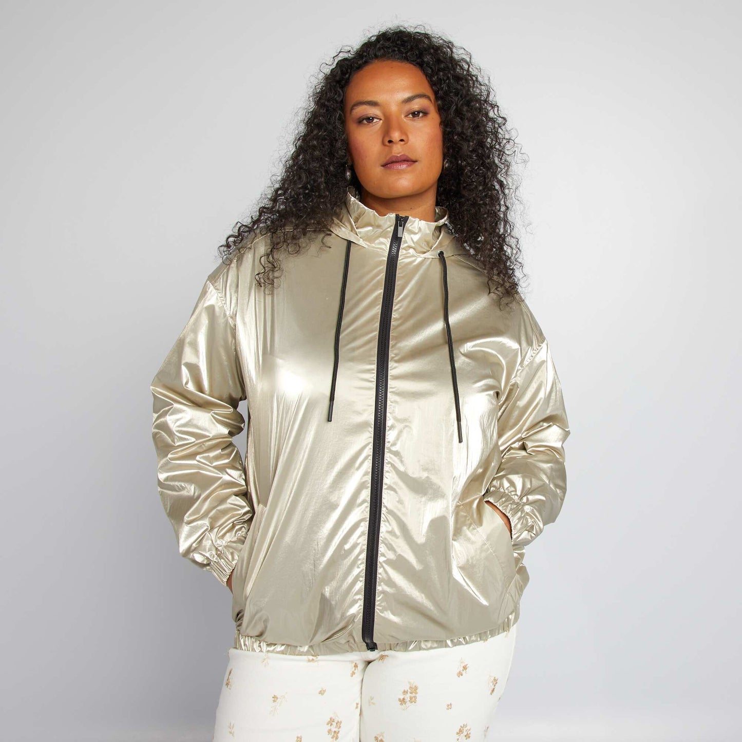 Metallic hooded windcheater YELLOW