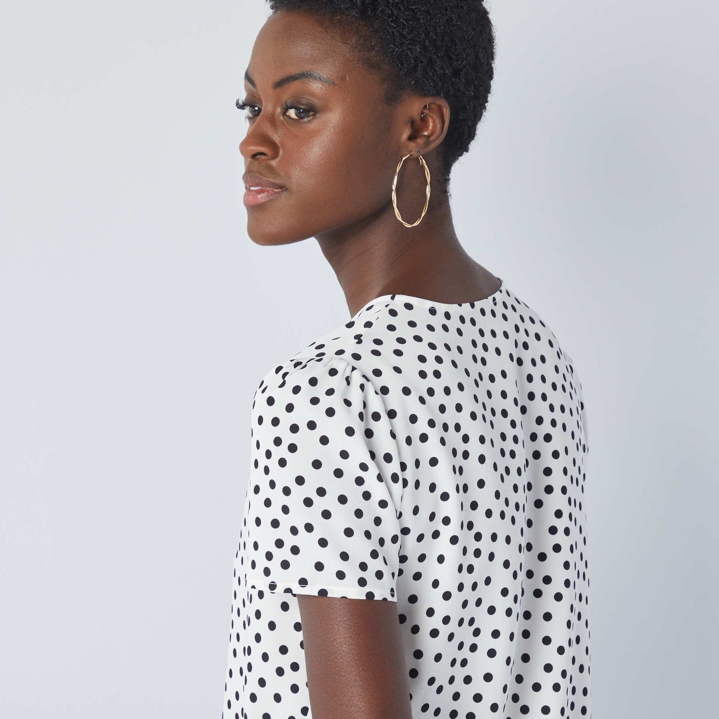 Polka dot print crepe blouse WHITE