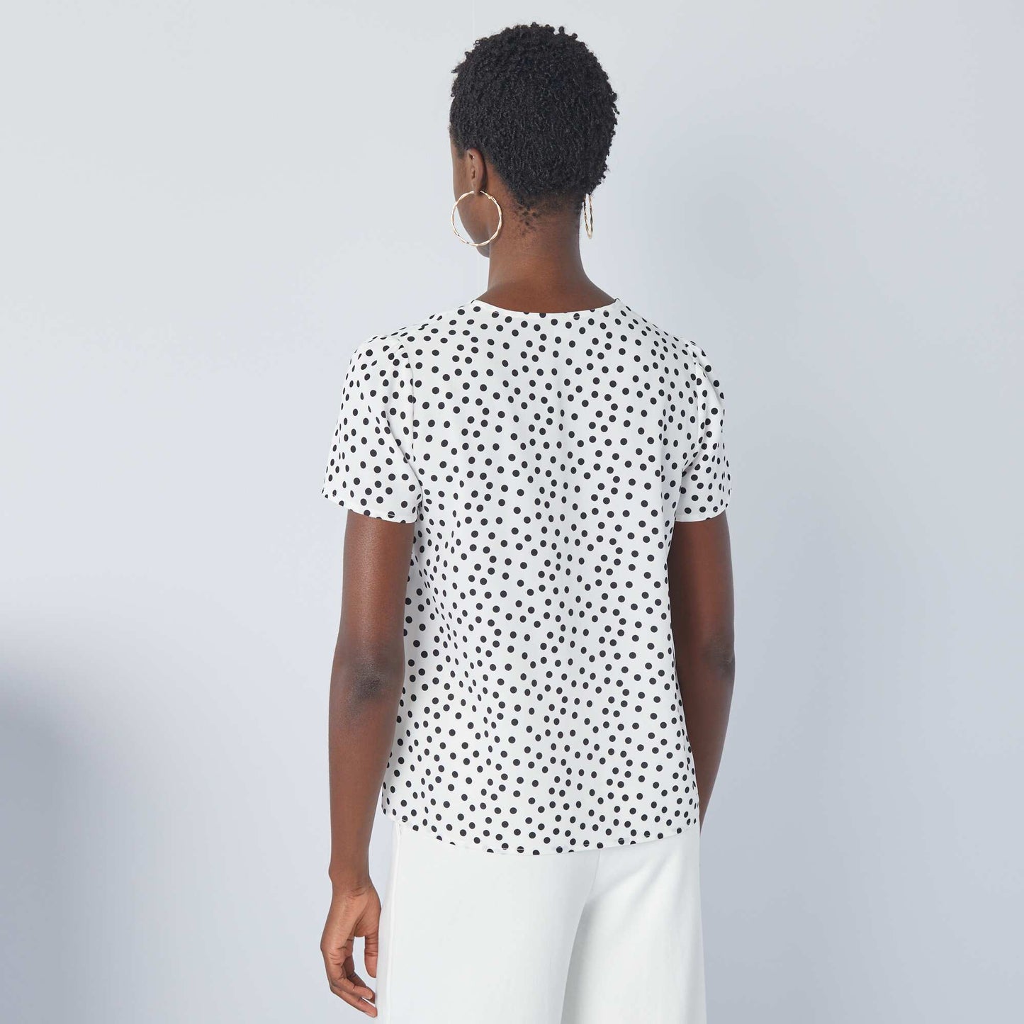 Polka dot print crepe blouse WHITE