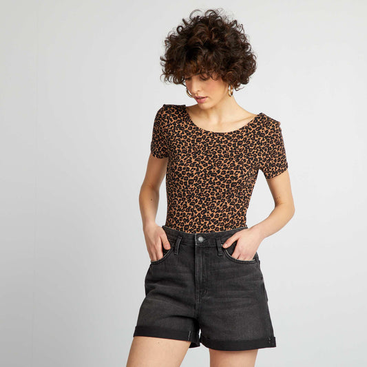 Leopard print ribbed bodysuit BEIGE