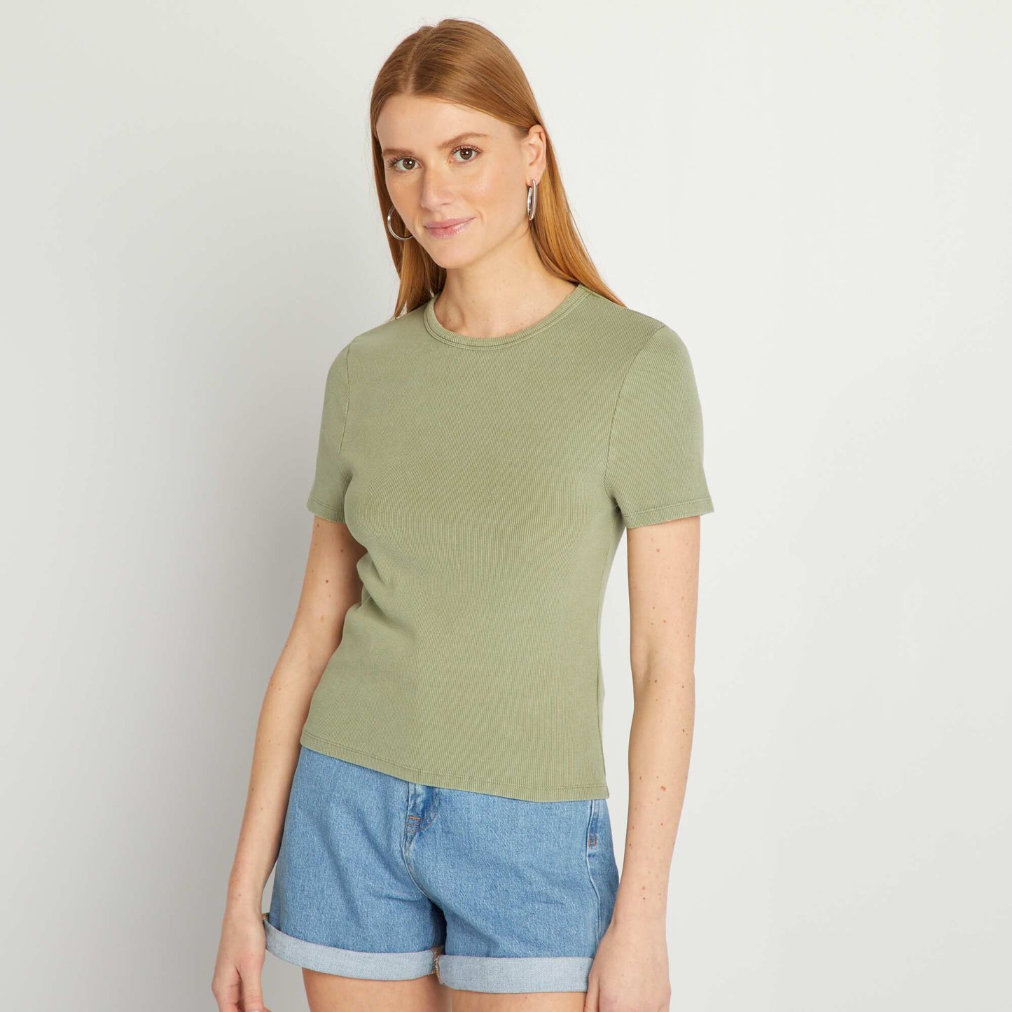 Ribbed T-shirt KHAKI