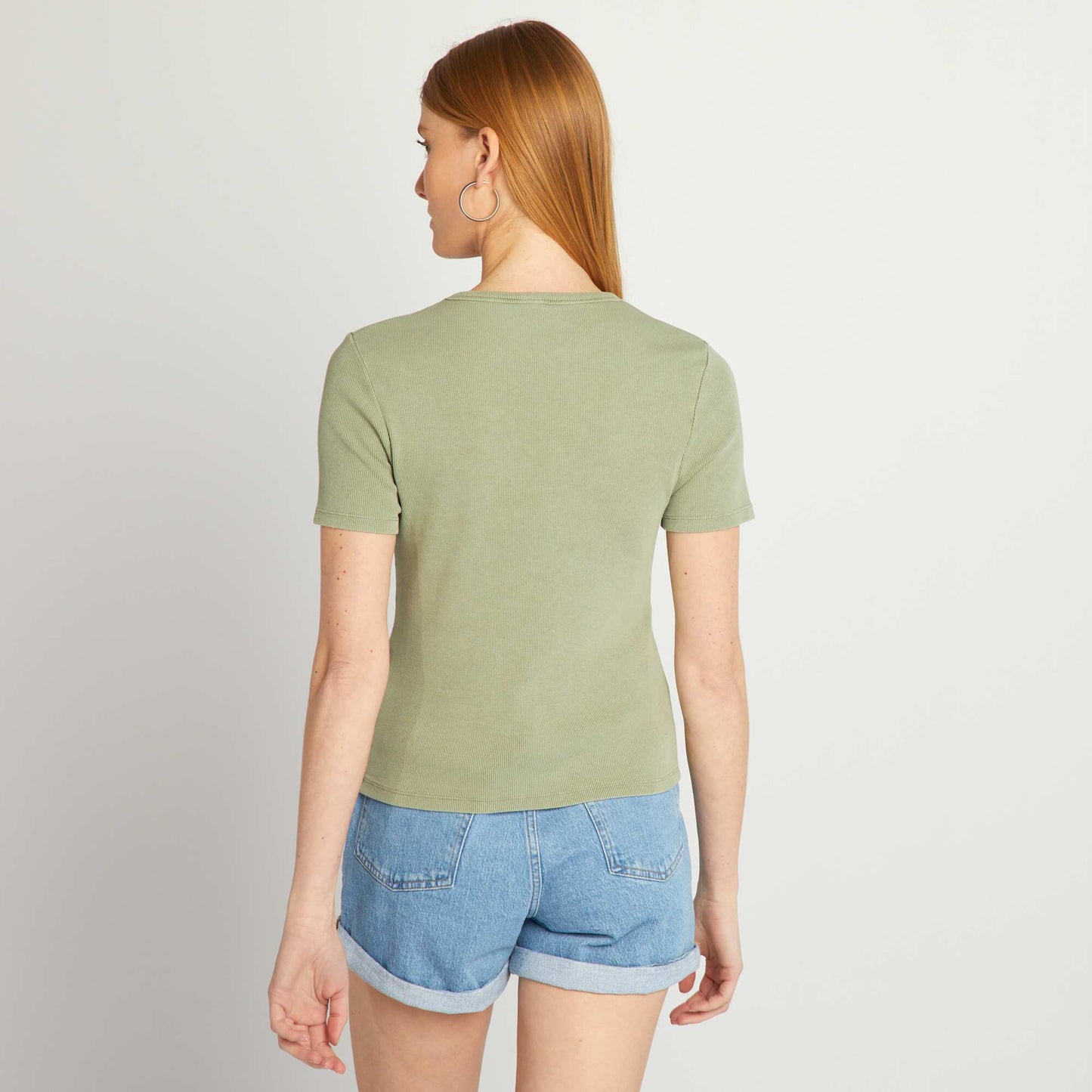 Ribbed T-shirt KHAKI