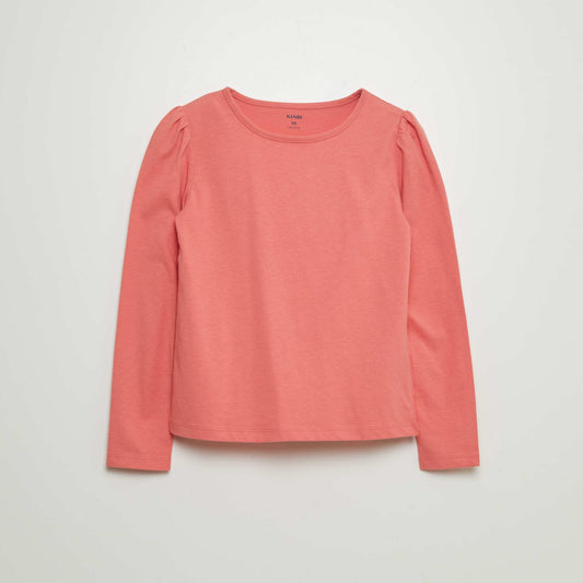 Plain T-shirt with gathered shoulders PINK