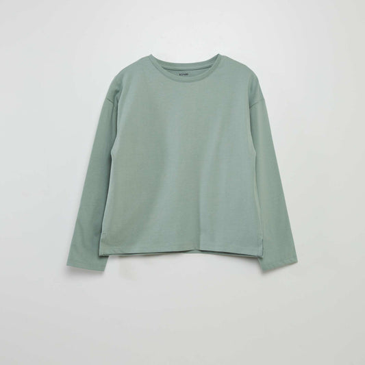 Long-sleeved plain T-shirt GREEN