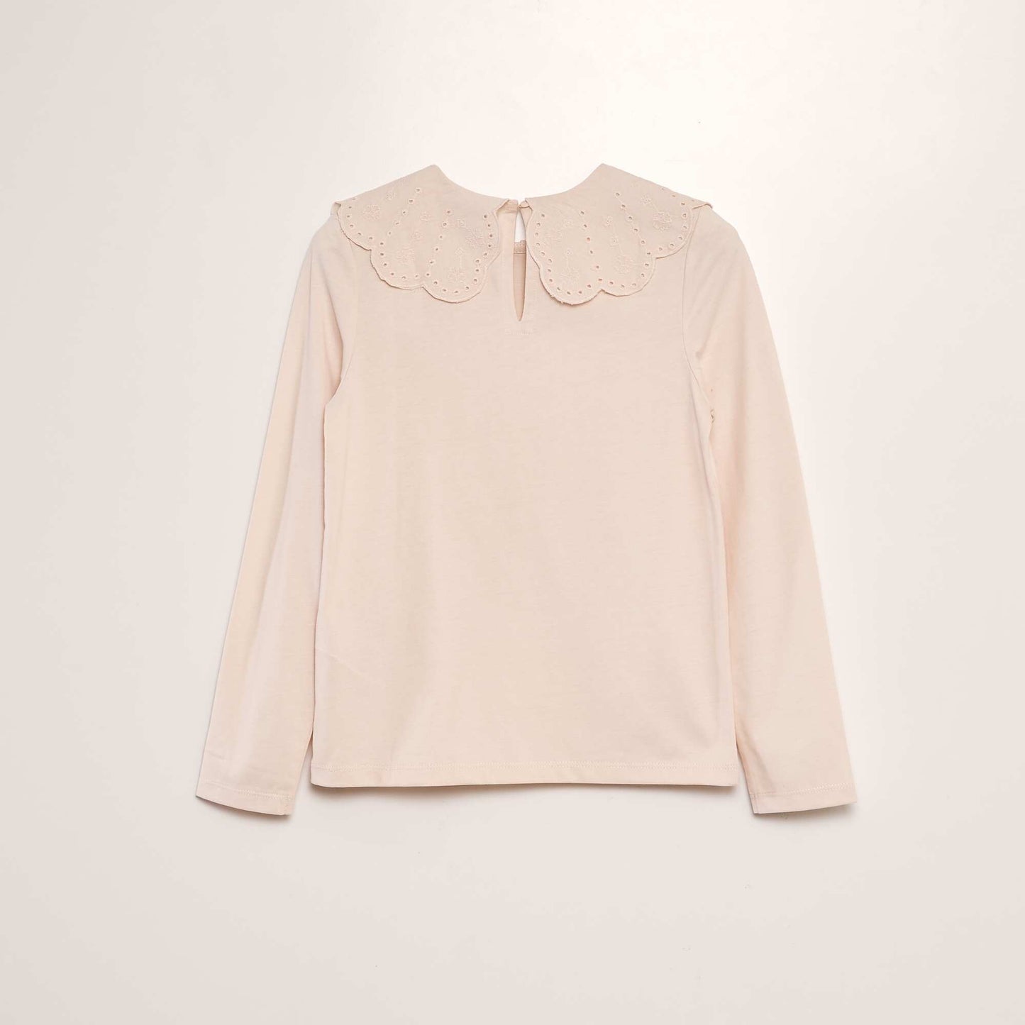 T-shirt with broderie anglaise collar PINK