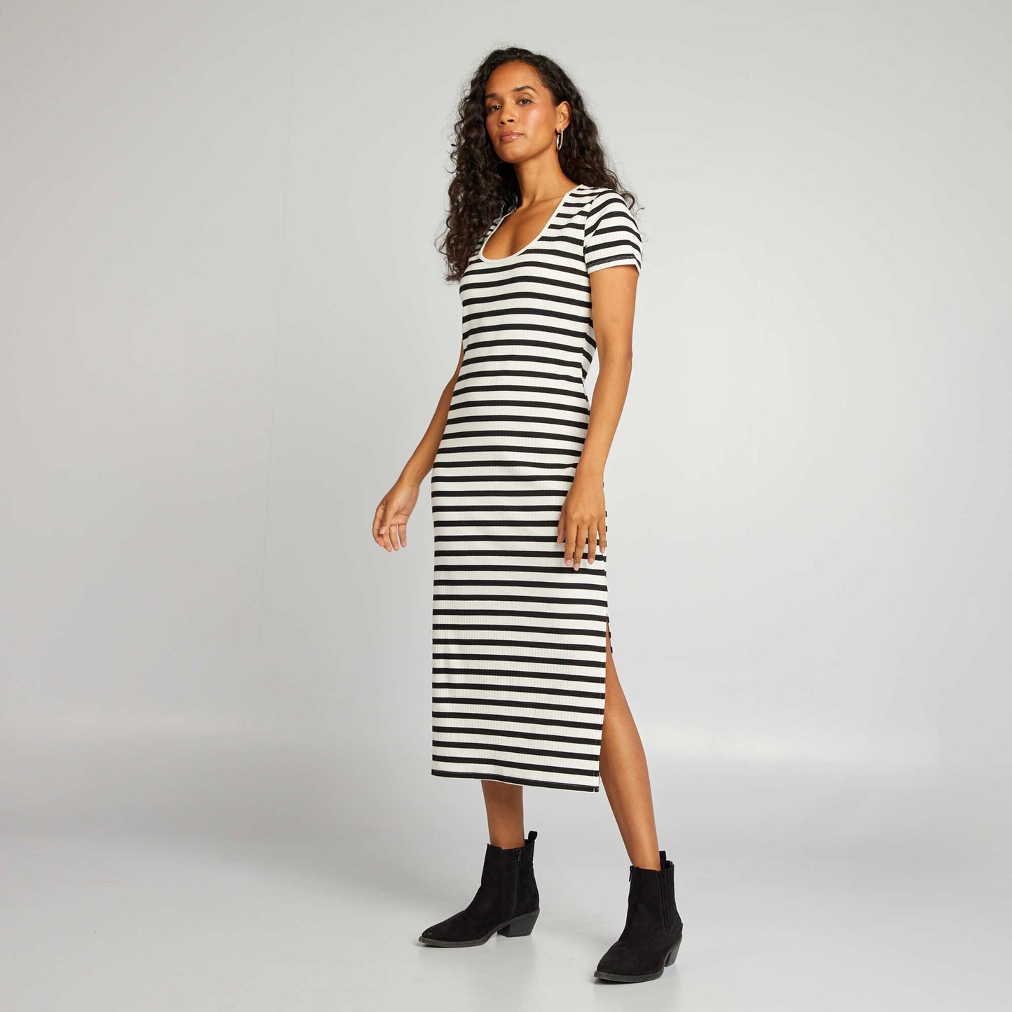 Ribbed knit midi dress BLACK