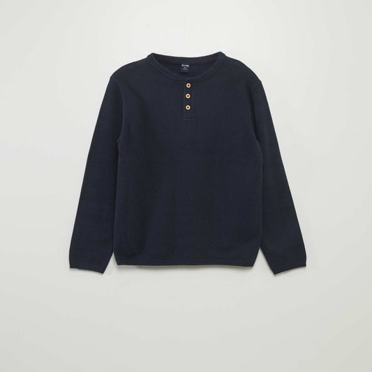 Sweater with buttoned henley collar blue