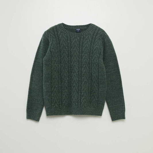 Cable knit sweater with round neckline GREEN