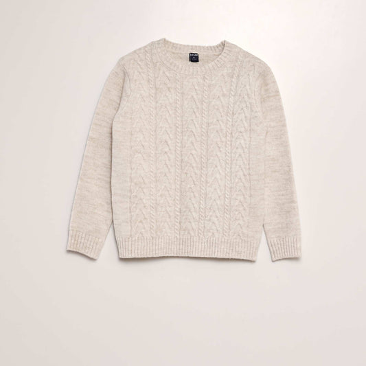 Cable knit sweater with round neckline BEIGE