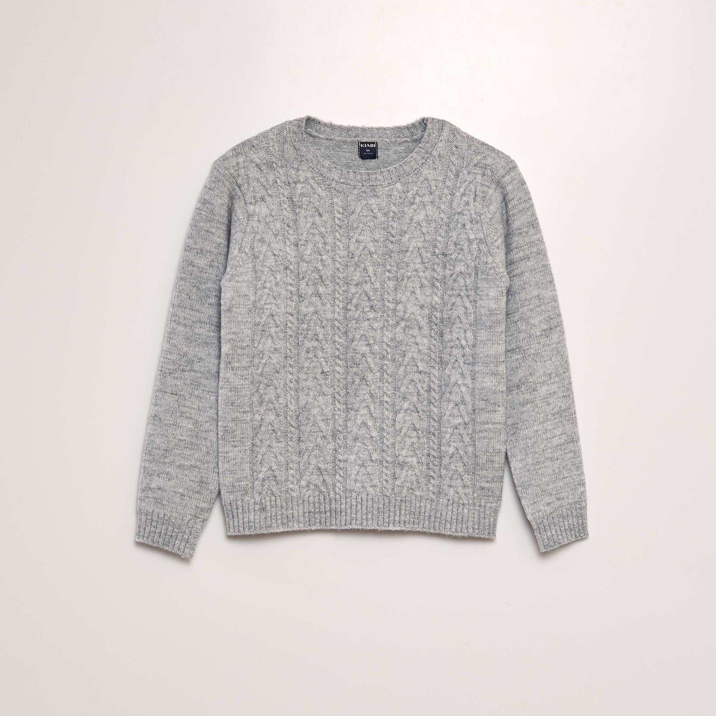 Cable knit sweater with round neckline GREY