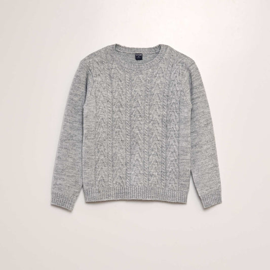 Cable knit sweater with round neckline GREY