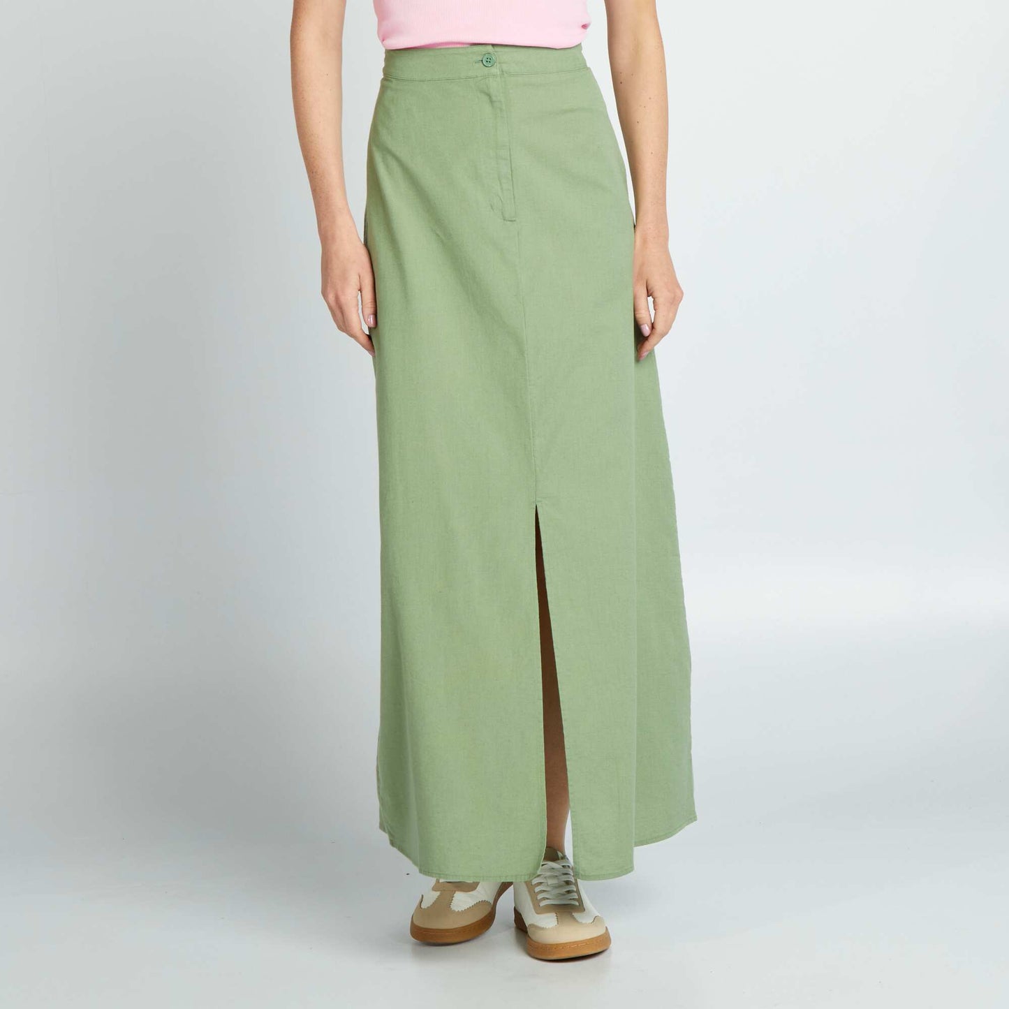 Cotton and linen maxi skirt green