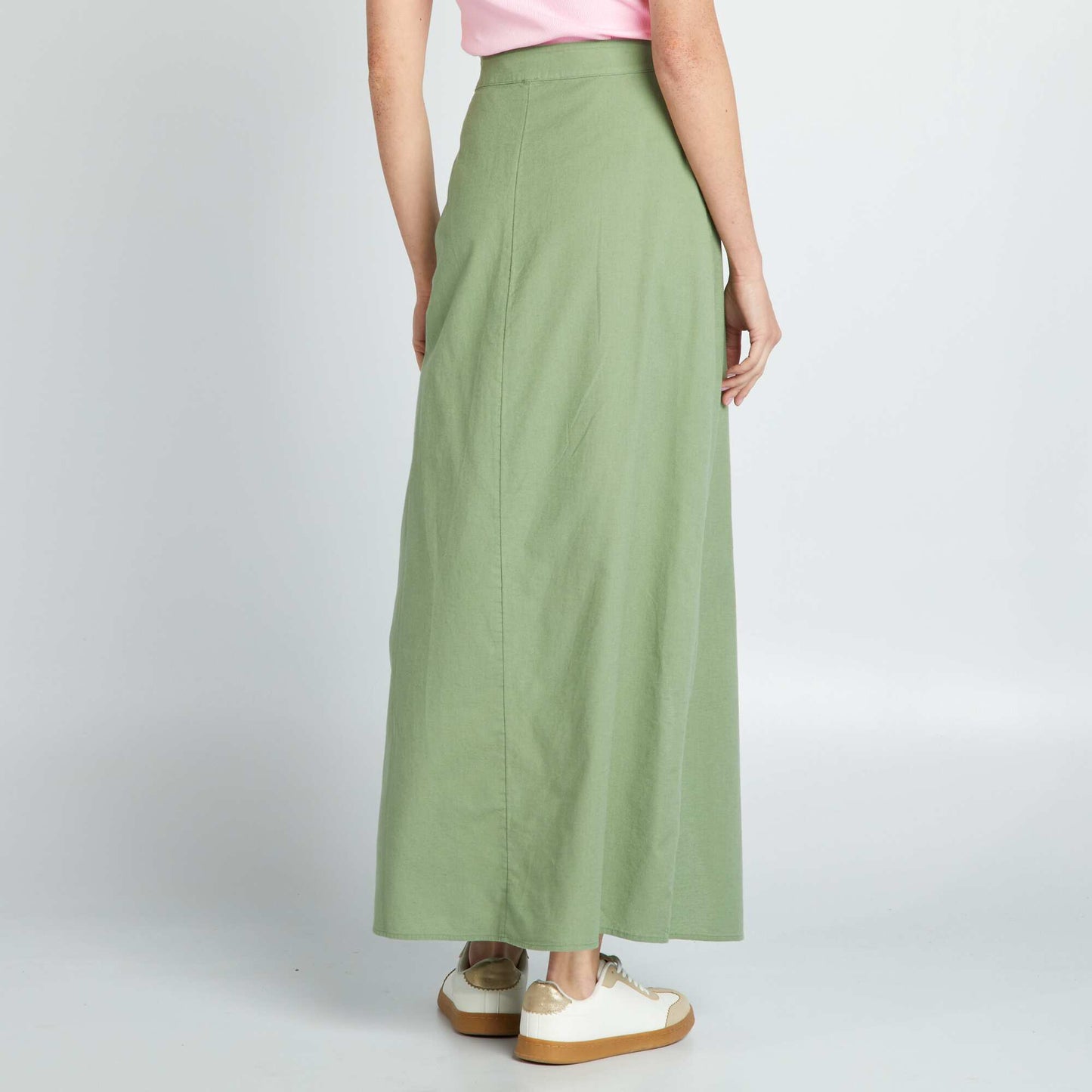 Cotton and linen maxi skirt green