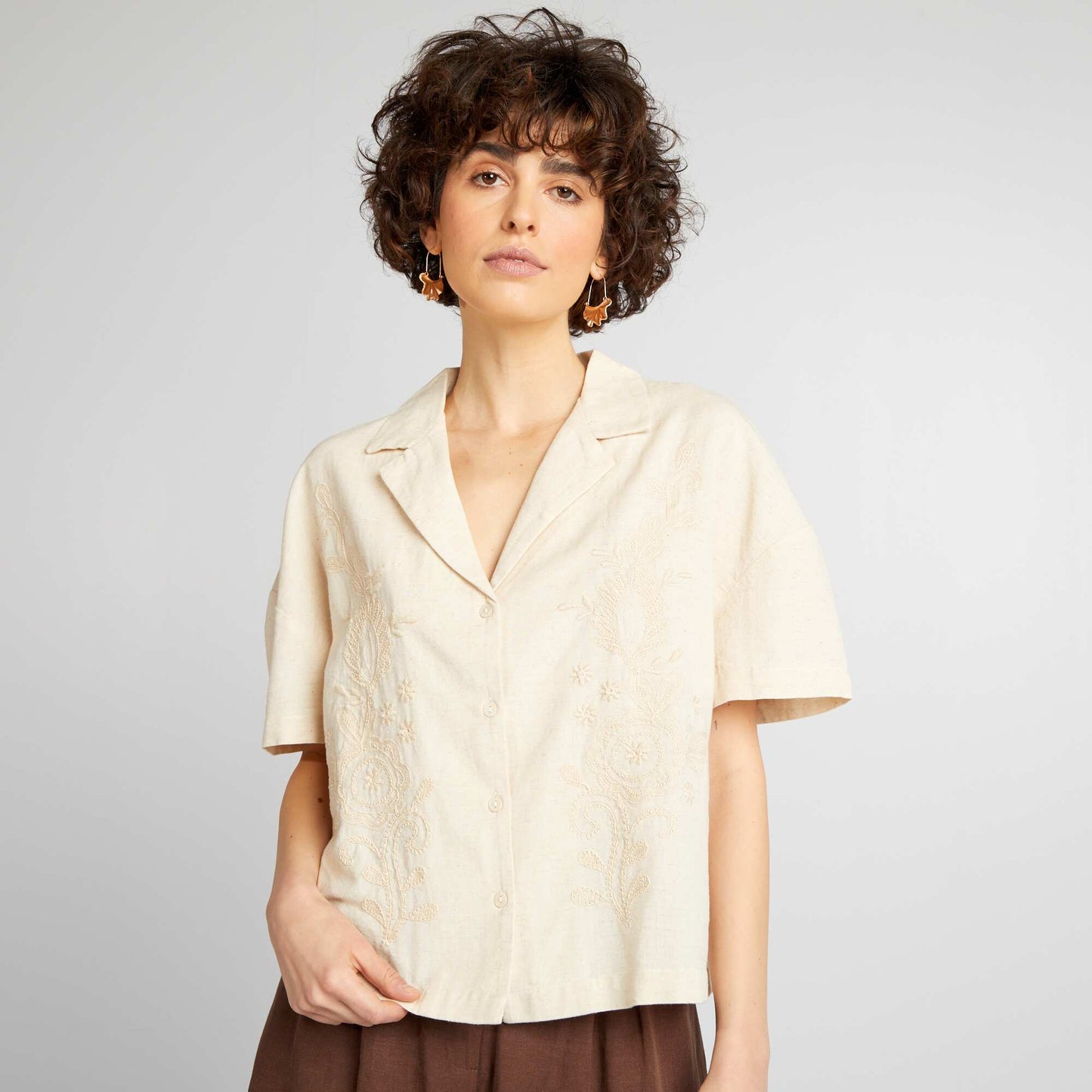 Embroidered linen blouse BEIGE