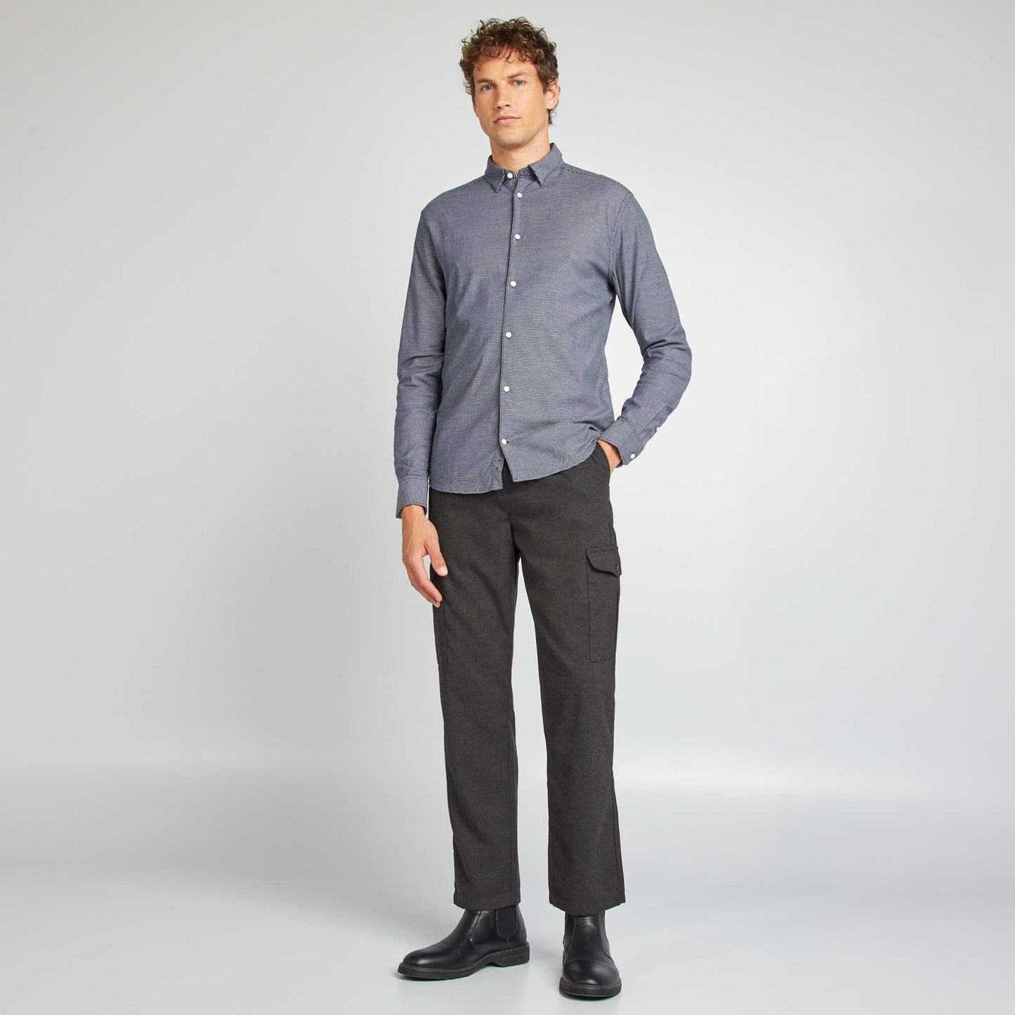 Slim-fit dobby shirt BLUE