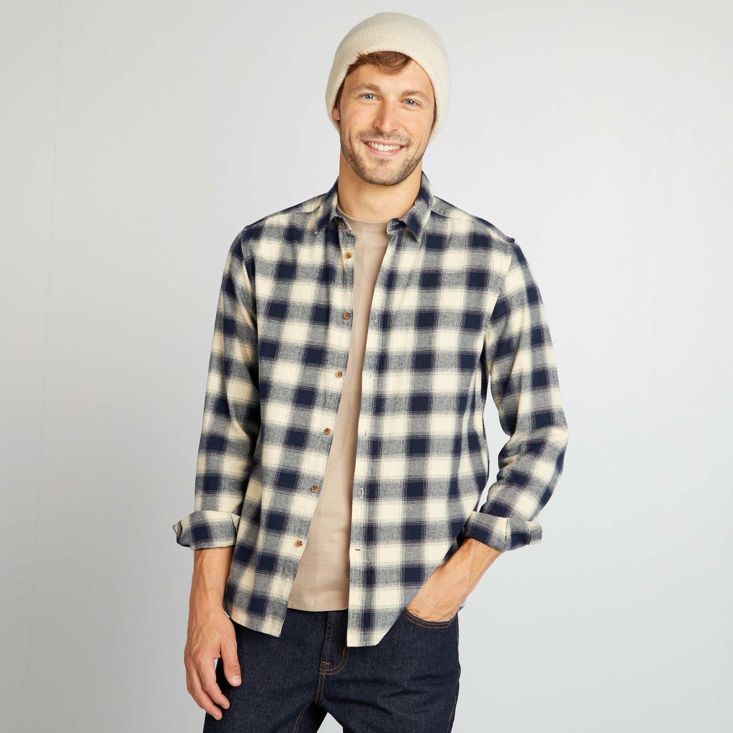 Checked flannel shirt WHITE