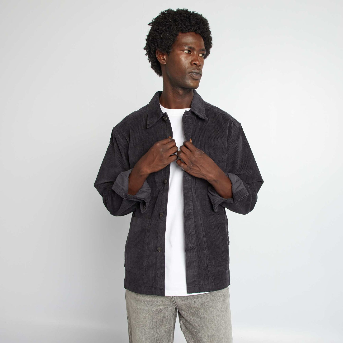 Velvet regular-fit overshirt BLACK