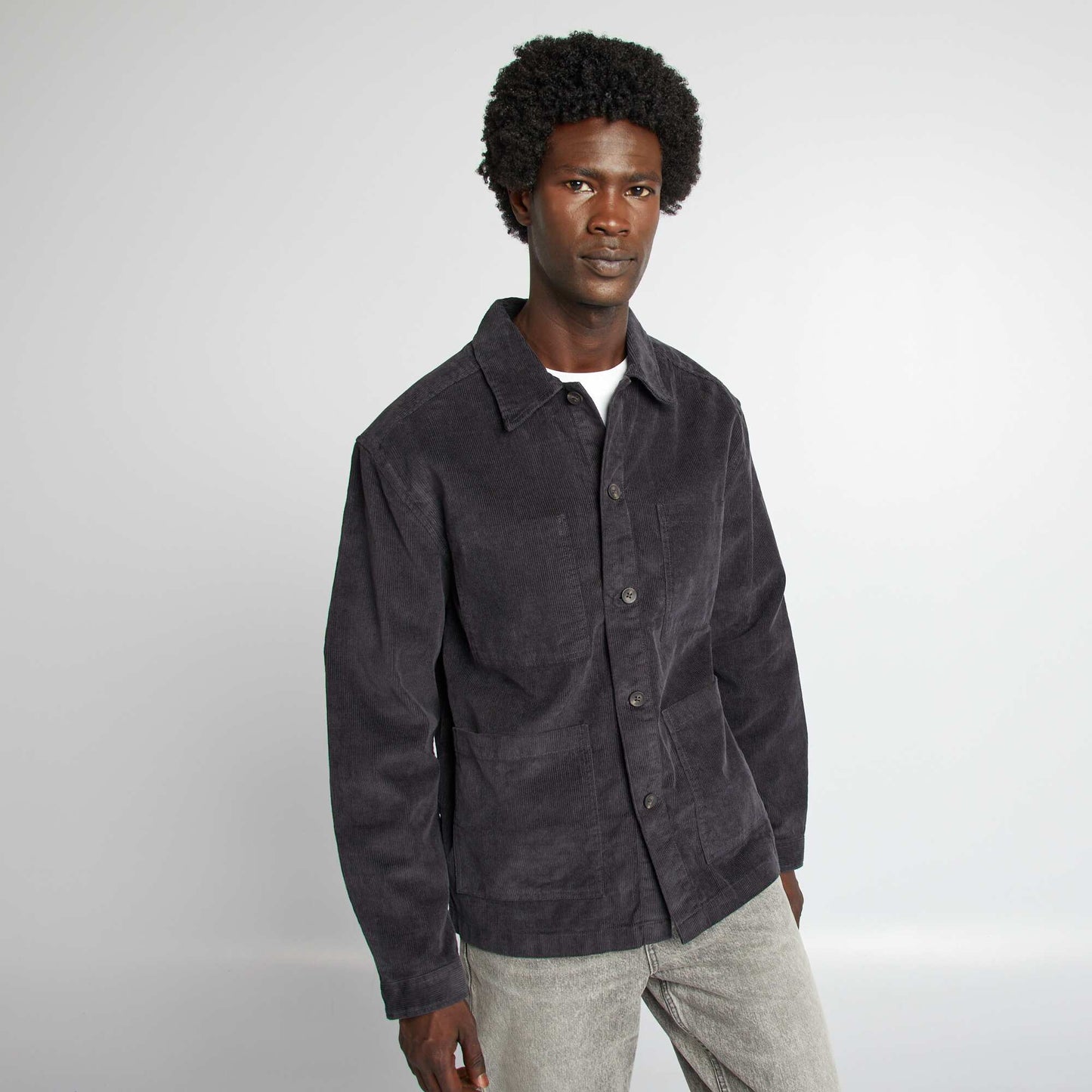 Velvet regular-fit overshirt BLACK