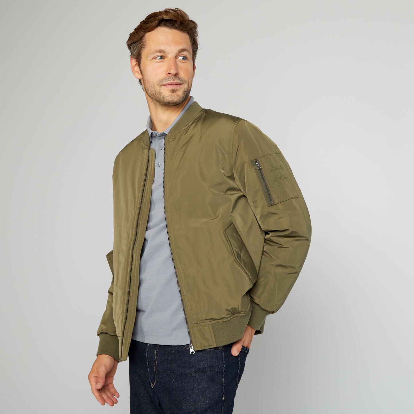 Jacket with crew neck KHAKI