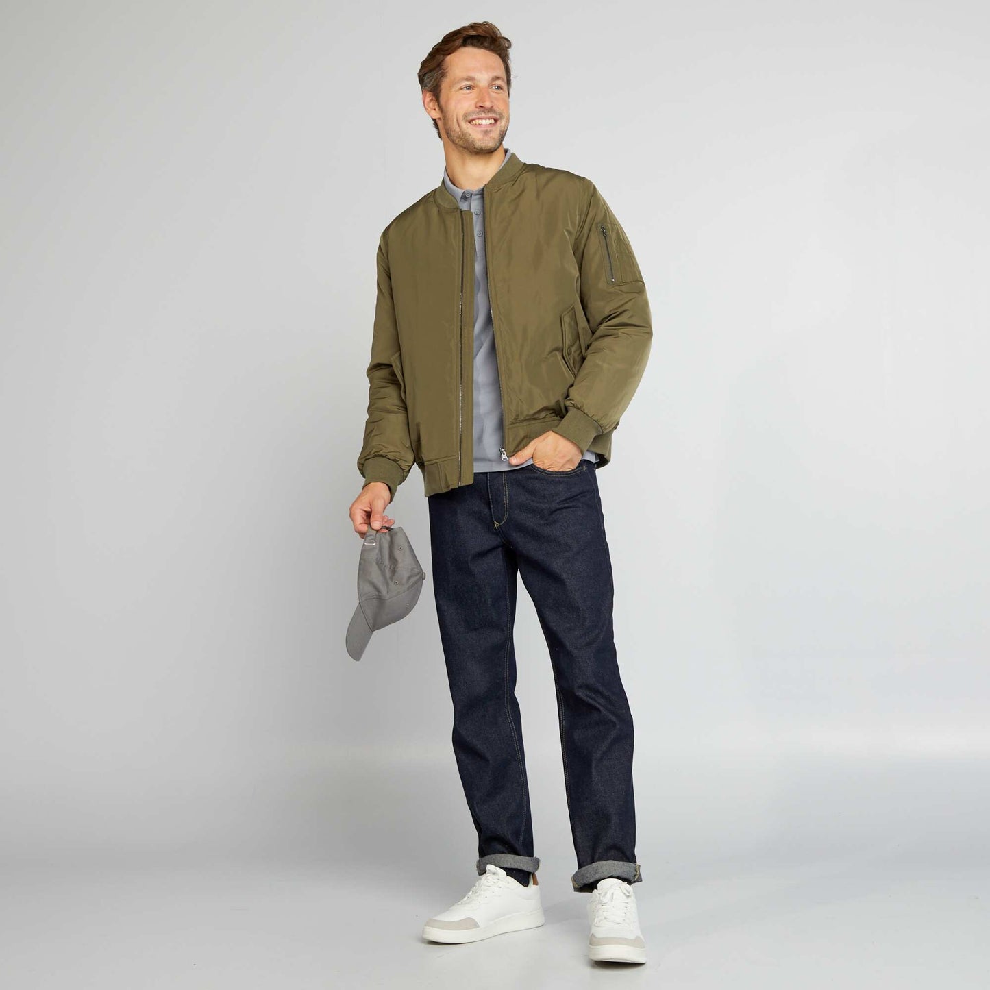 Jacket with crew neck KHAKI