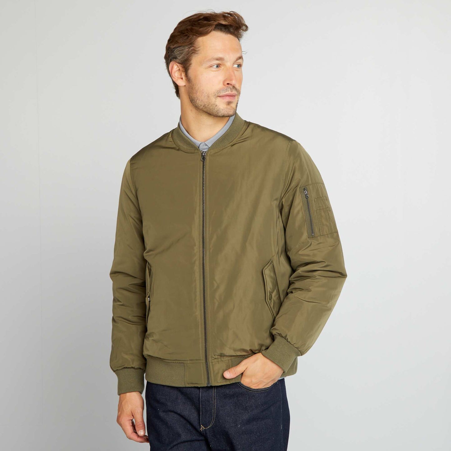 Jacket with crew neck KHAKI