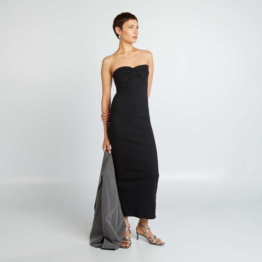 Strapless ribbed knit dress black