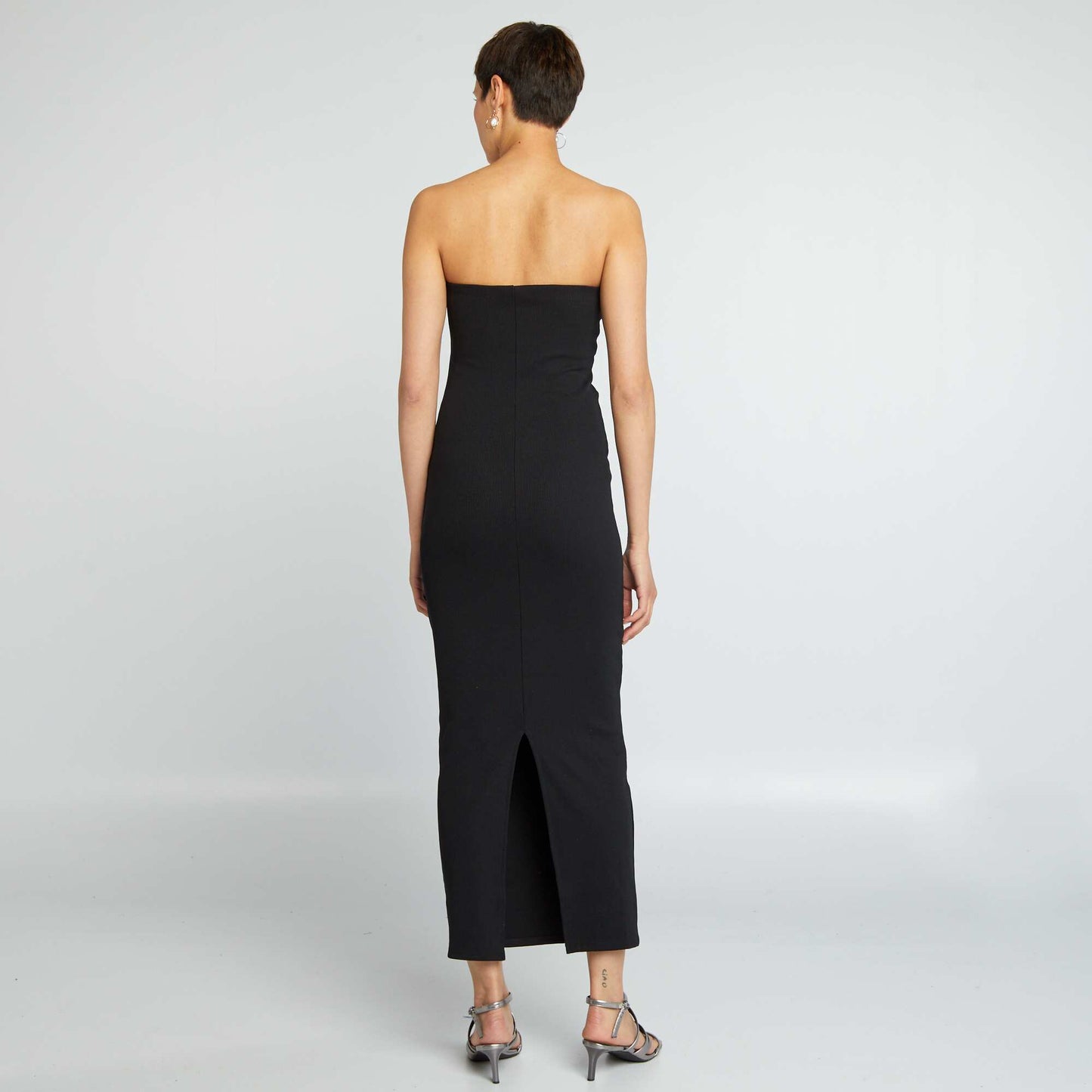 Strapless ribbed knit dress black