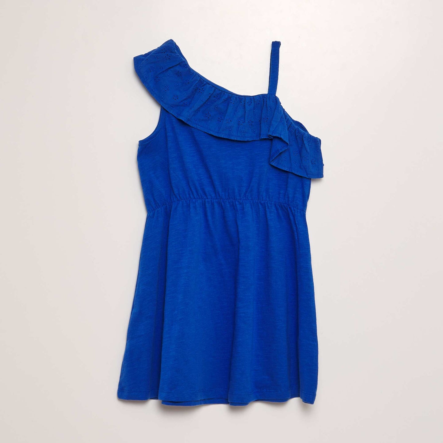 Broderie anglaise dress with ruffled collar blue