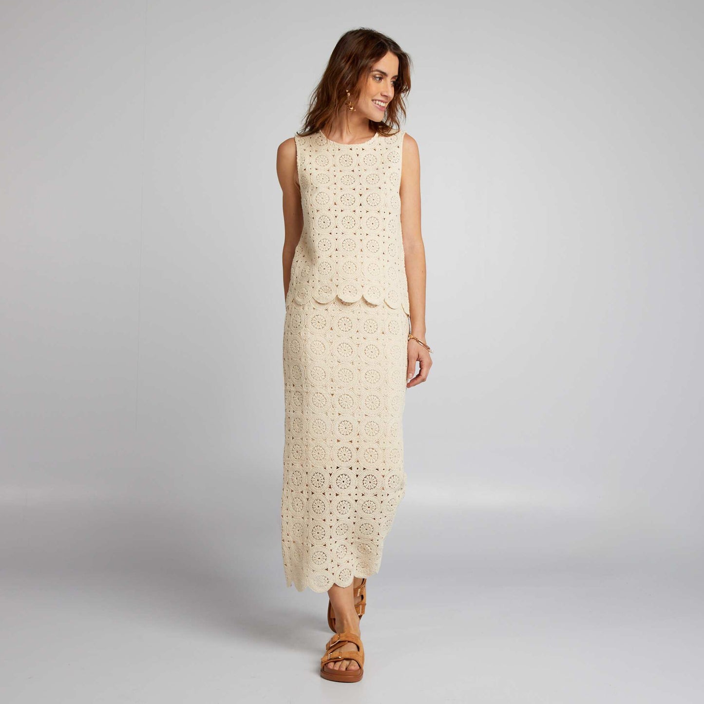 Long macramé tube skirt BEIGE