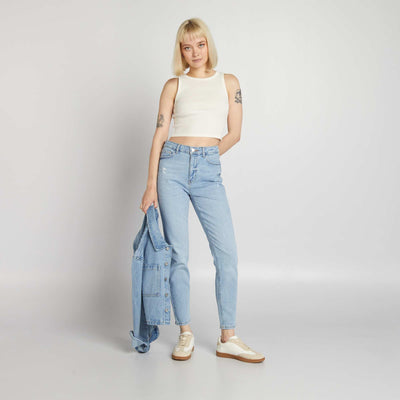 Slim-fit jeans with high waist and distressed detailing BLUE