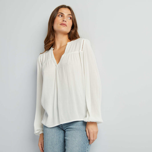 Plain V-neck blouse WHITE