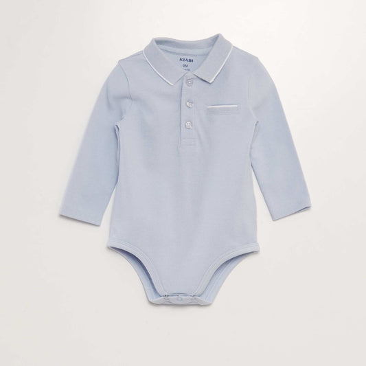 Long-sleeved polo collar bodysuit BLUE