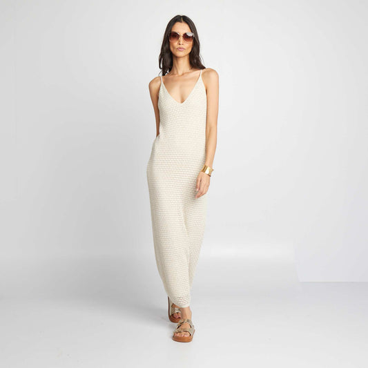 Long crochet dress with bare back WHITE