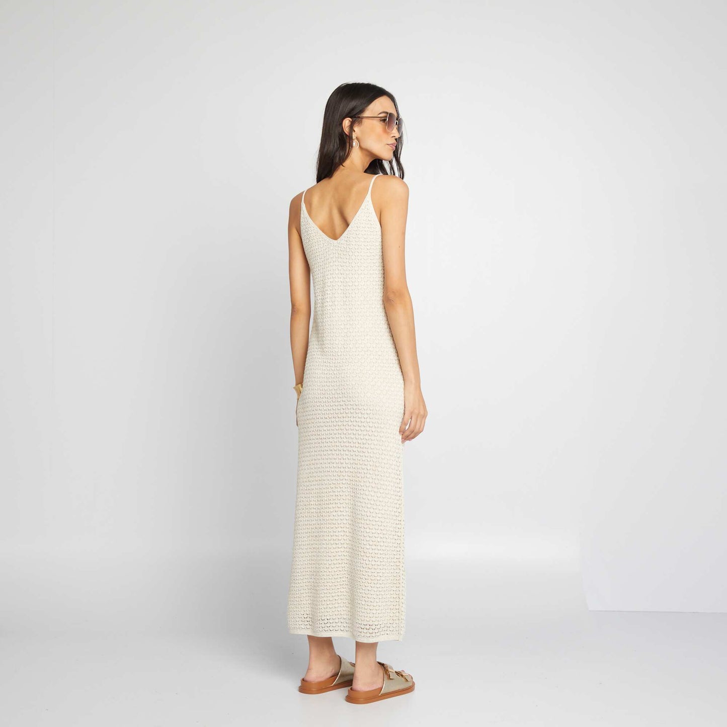 Long crochet dress with bare back WHITE