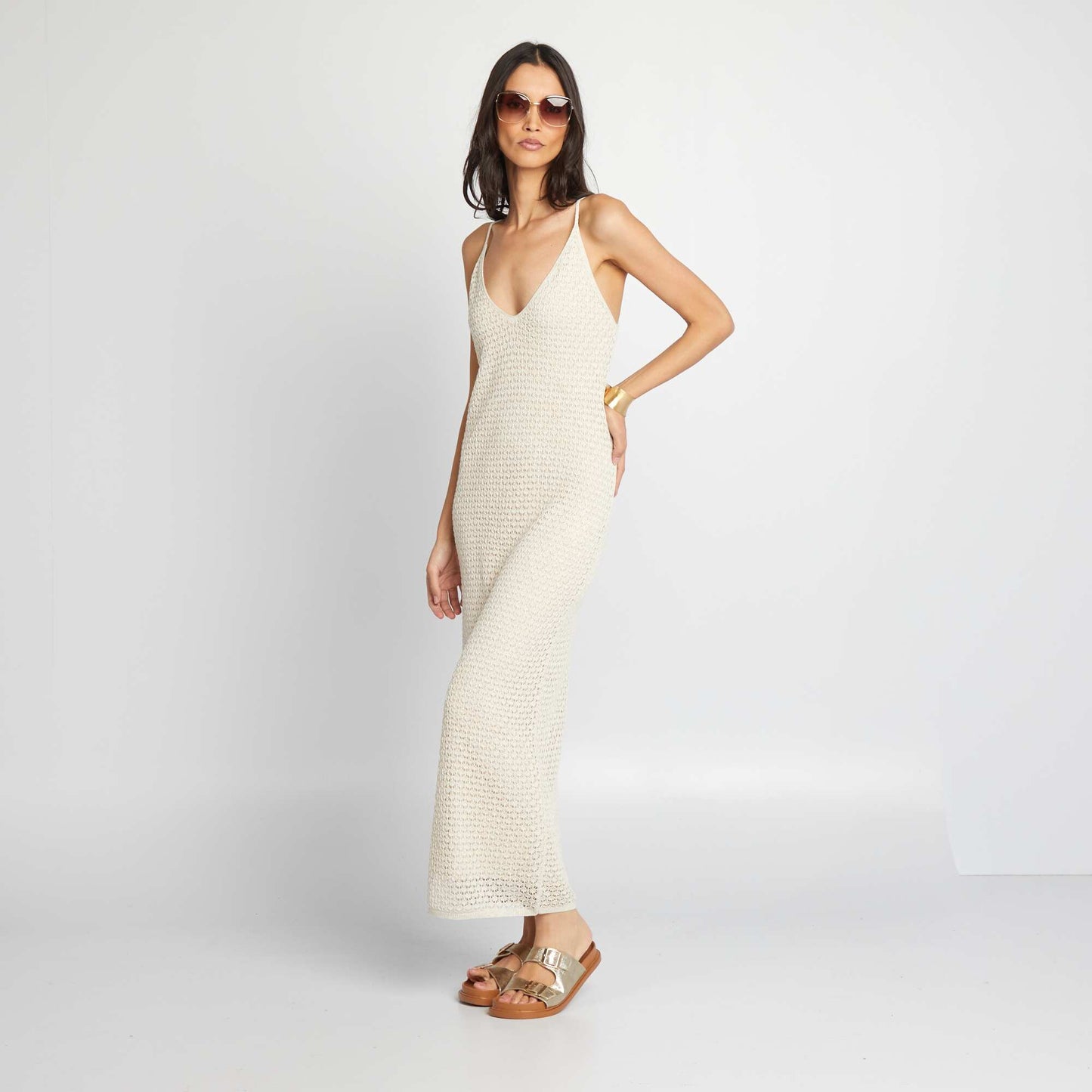 Long crochet dress with bare back WHITE