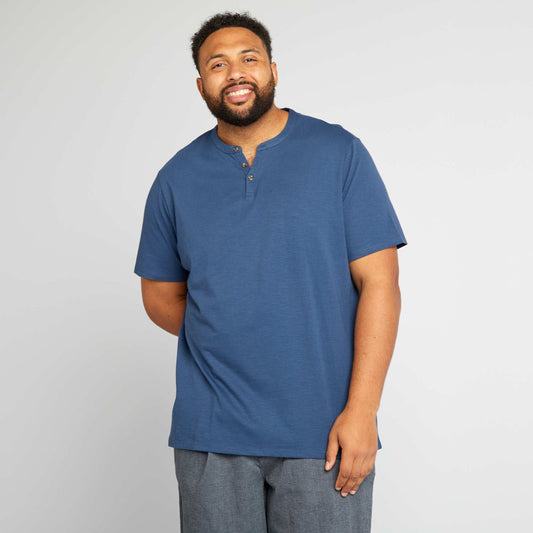 Henley collar jersey T-shirt BLUE