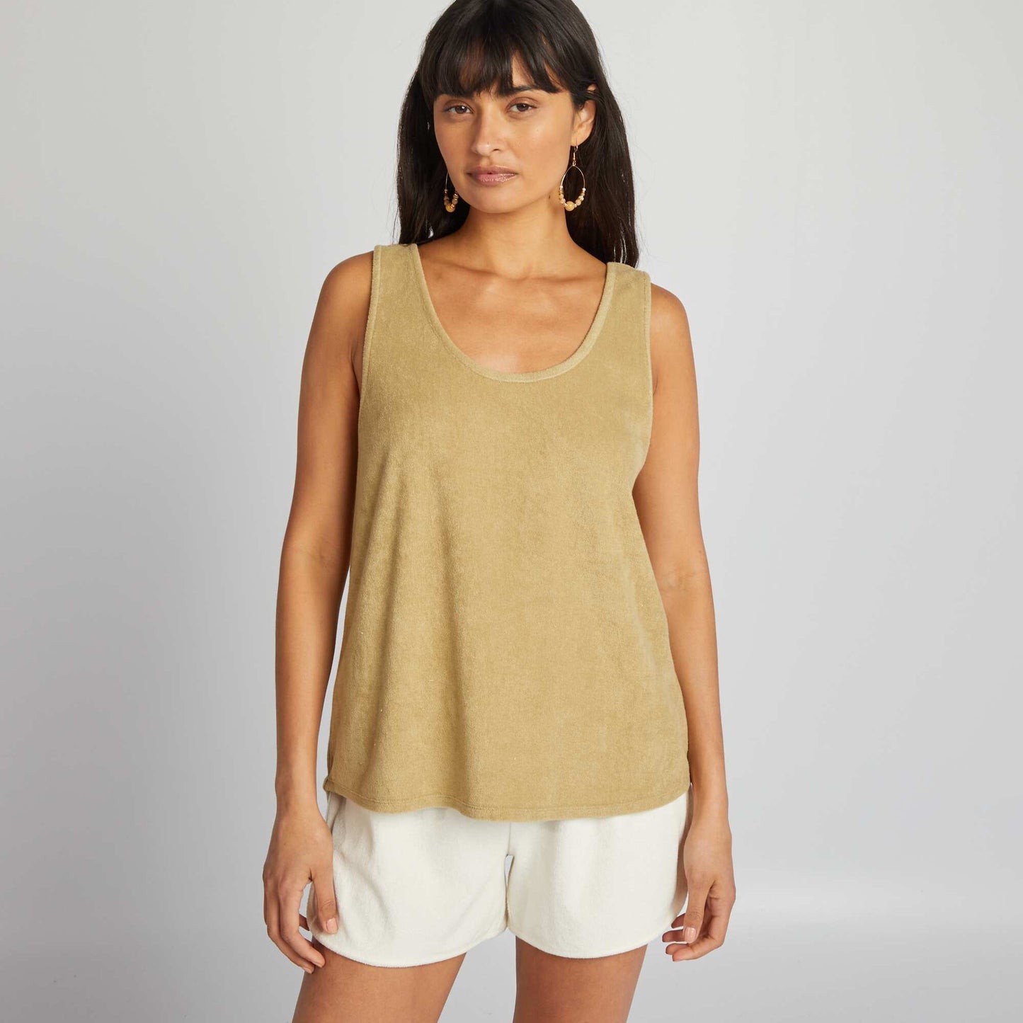 Towelling vest top with cutaway arms GREEN