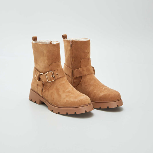 Suedette boots with sheepskin effect BROWN