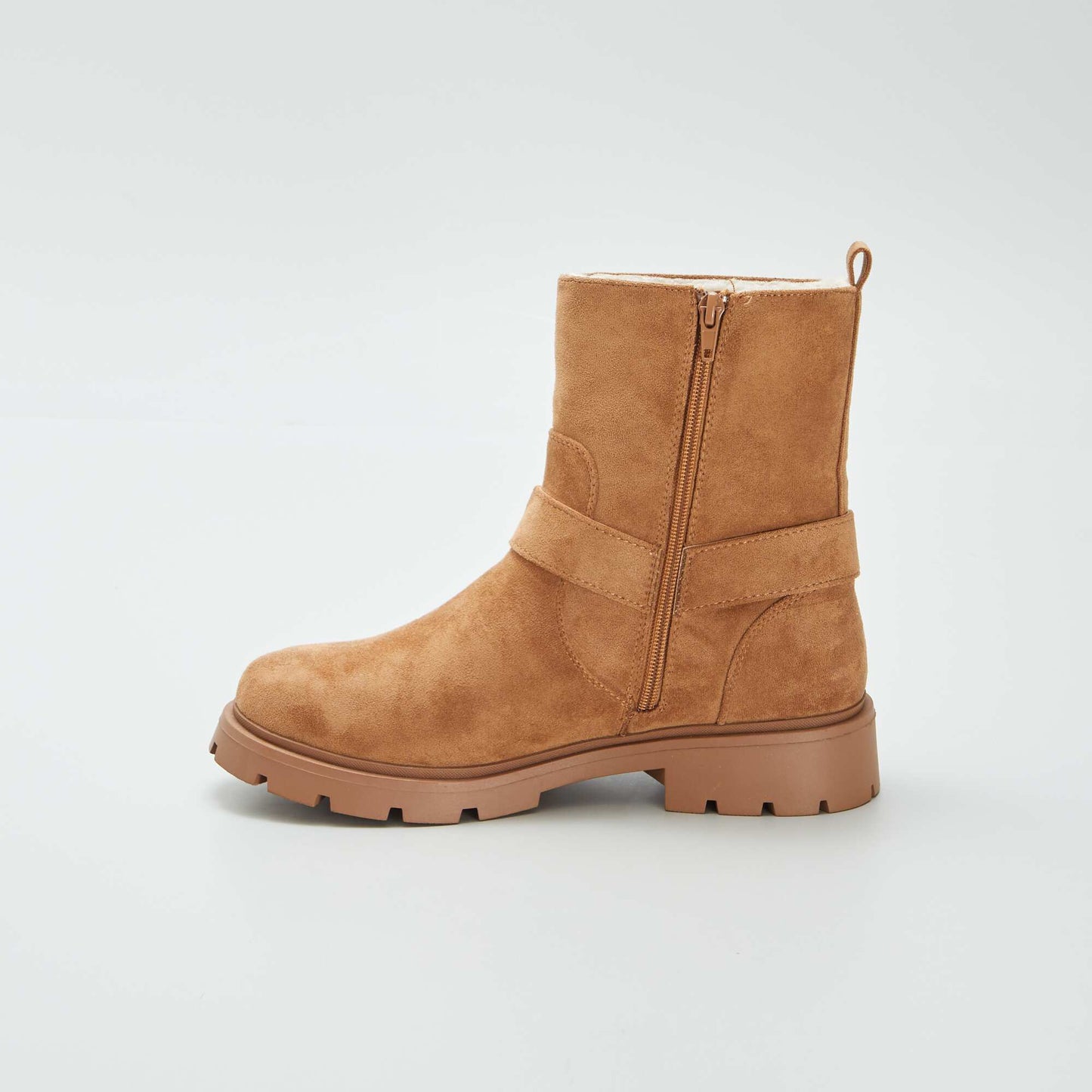 Suedette boots with sheepskin effect BROWN