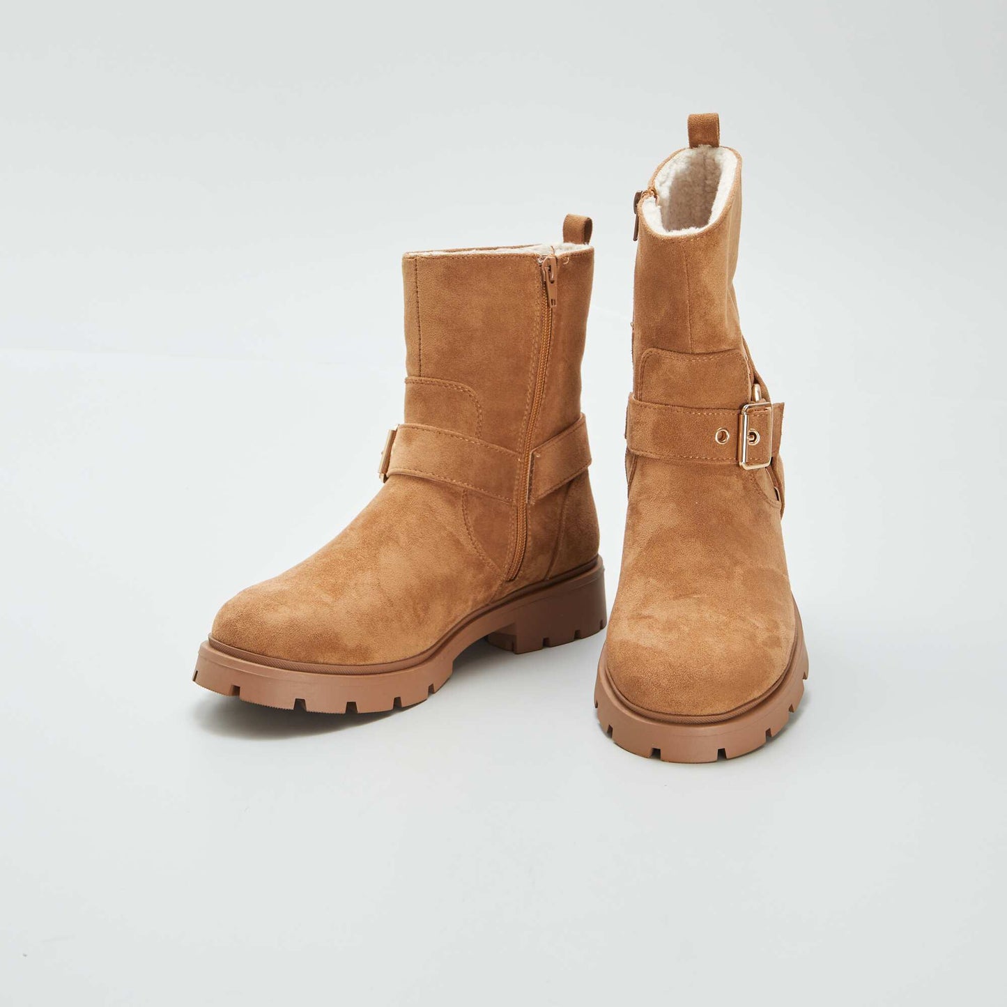 Suedette boots with sheepskin effect BROWN