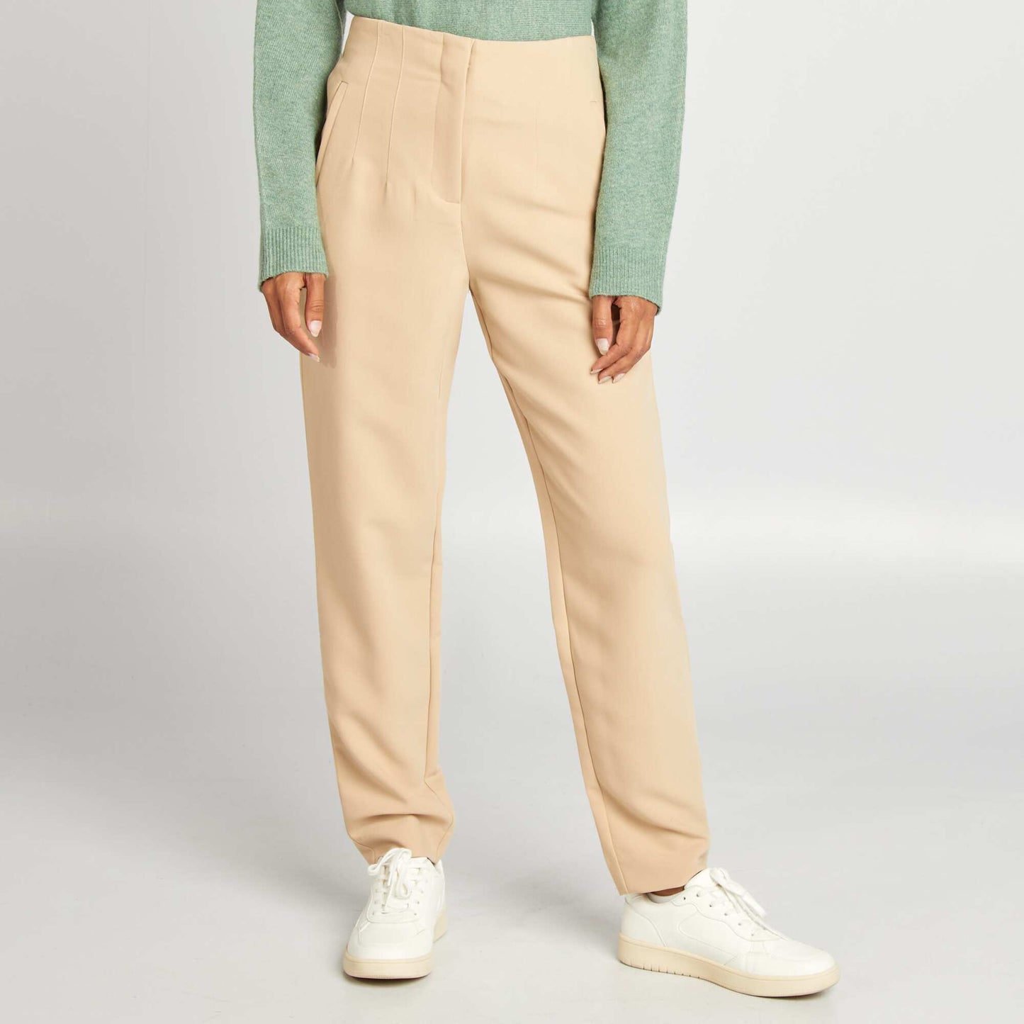 High-waisted straight-leg trousers BEIGE